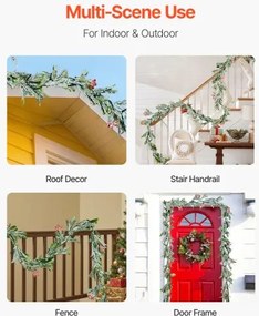 VEVOR 9Ft Christmas Garland with Faux Vines Berries Olive Leaves &amp; Light String