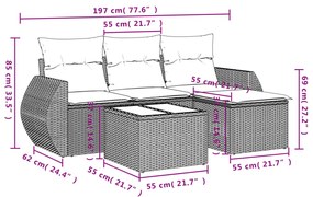 Σετ Καναπέ Κήπου 5 τεμ. Μπεζ Συνθετικό Ρατάν με Μαξιλάρι - Μπεζ