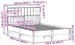 Κρεβάτι Βιβλιοθήκη Χωρίς Στρώμα 120x200 εκ Μασίφ Ξύλο Πεύκο - Λευκό