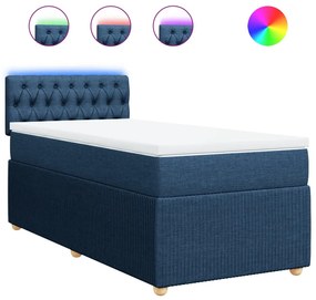 vidaXL Κρεβάτι Boxspring με Στρώμα Μπλε 90x200 εκ.Υφασμάτινο