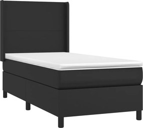 vidaXL Κρεβάτι Boxspring με Στρώμα Μαύρο 90x190εκ. από Συνθετικό Δέρμα