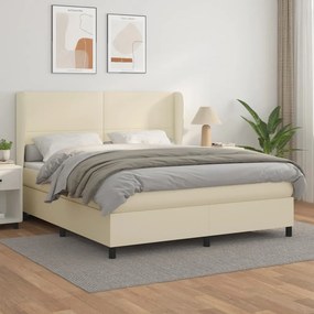 vidaXL Κρεβάτι Boxspring με Στρώμα Κρεμ 180x200 εκ. Συνθετικό Δέρμα