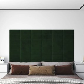vidaXL Πάνελ Τοίχου 12 τεμ. Σκούρο πράσινο 30x15 εκ. 0,54 μ² Βελούδινα