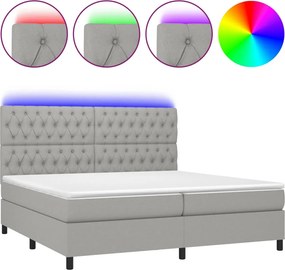 vidaXL Κρεβάτι Boxspring με Στρώμα &amp; LED Αν.Γκρι 200x200εκ. Υφασμάτινο