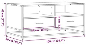 Τραπεζάκι Σαλονιού Καφέ Δρυς 100x50x45 εκ. Επ. Ξύλο/Μέταλλο - Καφέ