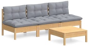vidaXL Σαλόνι Κήπου Σετ 4 Τεμαχίων Ξύλο Πεύκου με Γκρι Μαξιλάρια