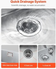 VEVOR 50cm Kitchen Sink Undermount Single Bowl Drop-In Basin Stainless Steel Bar