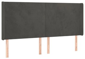 Κεφαλάρι Κρεβατιού LED Σκούρο Γκρι 163x16x118/128εκ. Βελούδινο - Γκρι