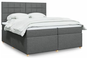 vidaXL Κρεβάτι Boxspring με Στρώμα Σκούρο Γκρι 200x200 εκ. Υφασμάτινο