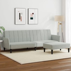 Καναπές Κρεβάτι Διθέσιος με Υποπόδιο Ανοιχτό Γκρι Βελούδινος - Γκρι