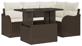 vidaXL Σετ Καναπέ Κήπου 5 τεμαχίων με Μαξιλάρια Καφέ Πολυ Ρατάν