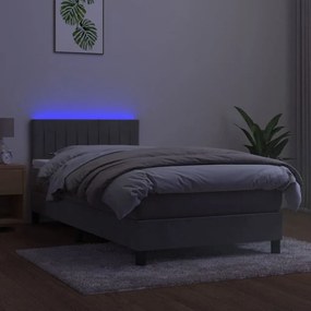 Κρεβάτι Boxspring με Στρώμα &amp; LED Αν.Γκρι 80x200 εκ. Βελούδινο - Γκρι