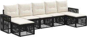 vidaXL Σετ Καναπέ Κήπου 7 pcs Μαύρο και Κρεμ Λευκό συνθετικό ρατάν