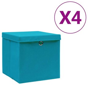 Κουτιά Αποθήκευσης με Καπάκια 4 τεμ. Γαλάζια 28 x 28 x 28 εκ. - Μπλε