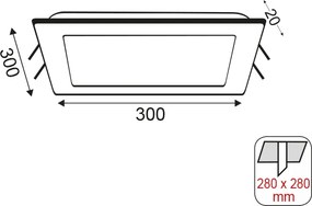 Τετράγωνο Χωνευτό LED Panel 26W με Θερμό Λευκό Φως 3000K 30x30εκ.
