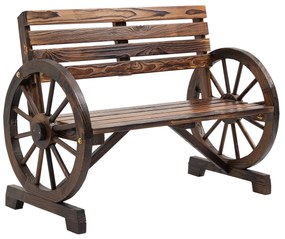 Outsunny Παγκάκι Κήπου, Σχέδιο Τροχού, για 2 Άτομα, Φυσικό Ξύλο, Σκούρο Καφέ, 105,5 x 56 x 79cm