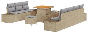 vidaXL Σετ Καναπέ Κήπου με μαξιλάρι 10 pcs Μπεζ Πολυ ράταν