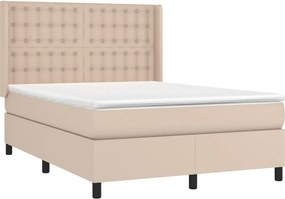 vidaXL Κρεβάτι Boxspring Στρώμα&amp;LED Καπουτσίνο 140x200 εκ. Συνθ. Δέρμα