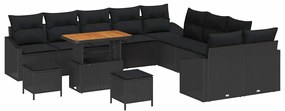vidaXL Σετ Καναπέ Κήπου με μαξιλάρι 13 pcs Μαύρο Πολυ ράταν
