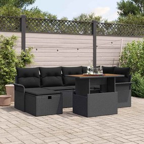vidaXL Σετ Καναπέ Κήπου Ρυθμιζόμενο ύψος 7 pcs Μαύρο συνθετικό ρατάν