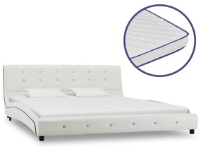 Κρεβάτι Λευκό 160 x 200 εκ. Δερματίνη με Στρώμα Αφρού Μνήμης - Λευκό