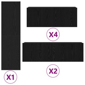 vidaXL Set Τηλεόρασης 7 Τεμαχίων Τοίχου Μαύρου Δρυός από Επεξεργασμένο Ξύλο