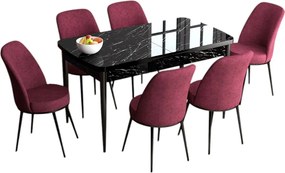 Extendable Dining Table &amp; Chairs Set (7 Pieces) Han - Black Marble, Burgundy Black Marble
Burgundy
