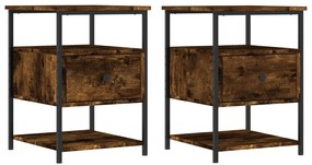 vidaXL Κομοδίνα 2 τεμ. Καπνιστή Δρυς 40 x 42 x 56 εκ. Επεξεργ. Ξύλο