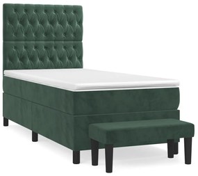 vidaXL Κρεβάτι Boxspring με Στρώμα Σκούρο Πράσινο 90x200 εκ. Βελούδινο