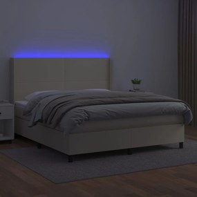 vidaXL Κρεβάτι Boxspring με Στρώμα &amp; LED Κρεμ 160x200 εκ. Συνθ. Δέρμα