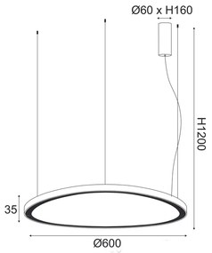 ΚΡΕΜΑΣΤΟ ΦΩΤΙΣΤΙΚΟ LED 54W 3000K 4000LM HARMONY ΧΡΥΣΟ ΑΛΟΥΜΙΝΙΟ IP20 D60XH120CM - 51W - 100W - BR97LEDP60GD