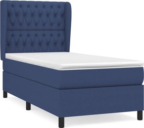 vidaXL Κρεβάτι Boxspring με Στρώμα Μπλε 90x190 εκ.Υφασμάτινο