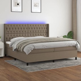 vidaXL Κρεβάτι Boxspring με Στρώμα &amp; LED Taupe 200x200 εκ. Υφασμάτινο