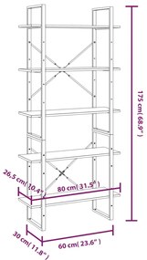 Βιβλιοθήκη με 5 Ράφια Γκρι Sonoma 80x30x175 εκ. Επεξεργ. Ξύλο - Γκρι