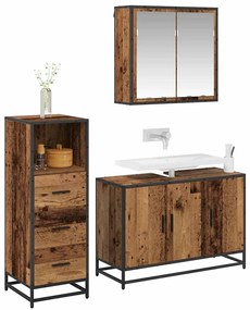 vidaXL Σετ Επίπλων Μπάνιου με ράφι 3 pcs Παλιό Ξύλο Επεξεργασμένο ξύλο