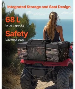 VEVOR 68L ATV Rear Storage Bag 600D Oxford Cloth Rear Cargo Bag &amp; Sponge Cushion