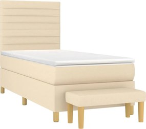 vidaXL Κρεβάτι Boxspring με Στρώμα Κρεμ 90x190 εκ.Υφασμάτινο