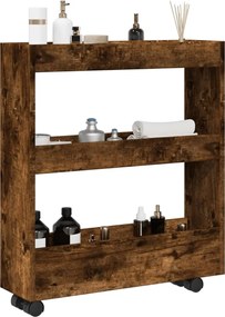 vidaXL Τρόλεϊ Αποθήκευσης Στενό 3 Επιπέδων Καπνιστή Δρυς Επεξ. Ξύλο