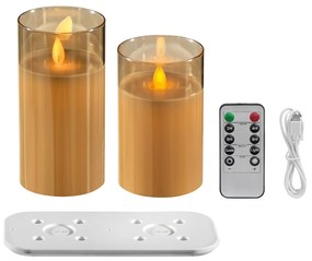 Artekko Flame Κερί Led με Τηλεχειριστήριο Επαναφορτιζόμενo με Βάση σε USB Γυαλί Κερί Πορτοκαλί Σέπια (7.6x7.6x15.2)cm Σετ/2 Artekko 480321-DS