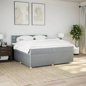 vidaXL Κρεβάτι Boxspring με Στρώμα Ανοιχτό Γκρι 200x200 εκ. Υφασμάτινο