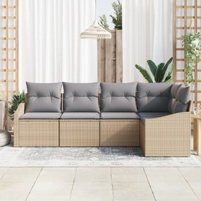 vidaXL Σετ Γευμάτων Κήπου 5 Τεμαχίων με Μαξιλάρια Μπεζ Πολυ Ρατάν