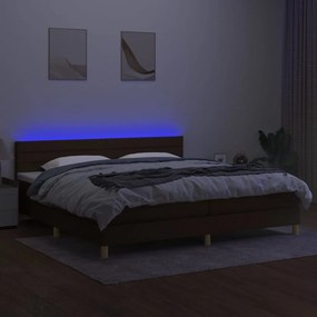 vidaXL Κρεβάτι Boxspring με Στρώμα &amp; LED Σκ.Καφέ 200x200 εκ Υφασμάτινο