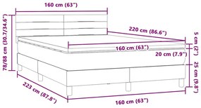 Κρεβάτι Boxspring με Στρώμα Ανοιχτό Γκρι 160x220 εκ. Βελούδινο - Γκρι