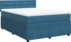 vidaXL Κρεβάτι Boxspring με Στρώμα Μπλε 160x200 εκ. Βελούδινο