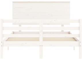 vidaXL Πλαίσιο Κρεβατιού με Κεφαλάρι Λευκό 140x190 εκ. Μασίφ Ξύλο