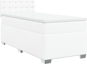 vidaXL Κρεβάτι Boxspring με Στρώμα Λευκό 100x200εκ.από Συνθετικό Δέρμα