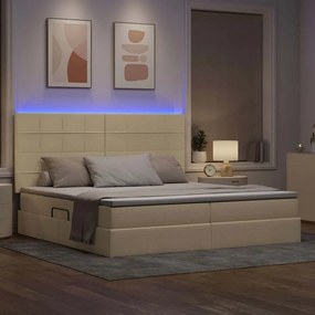 vidaXL LED Κρεβάτι αποθήκευσης με στρώμα Κρέμ 200 x 200 cm Ύφασμα