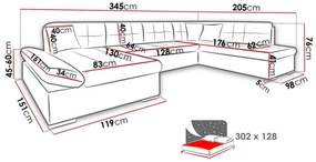 Γωνιακός Καναπές Comfivo 149, Λειτουργία ύπνου, Αποθηκευτικός χώρος, 345x205x76cm, 169 kg, Πόδια: Πλαστική ύλη | Epipla1.gr