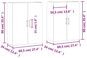 Ντουλάπια Τοίχου 2 τεμ. Γκρι Σκυροδέματος 69,5 x 34 x 90 εκ. - Γκρι