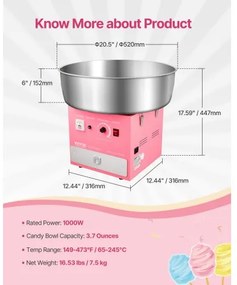 VEVOR Commercial Cotton Candy Machine Sugar Floss Maker 1000W for Party Pink